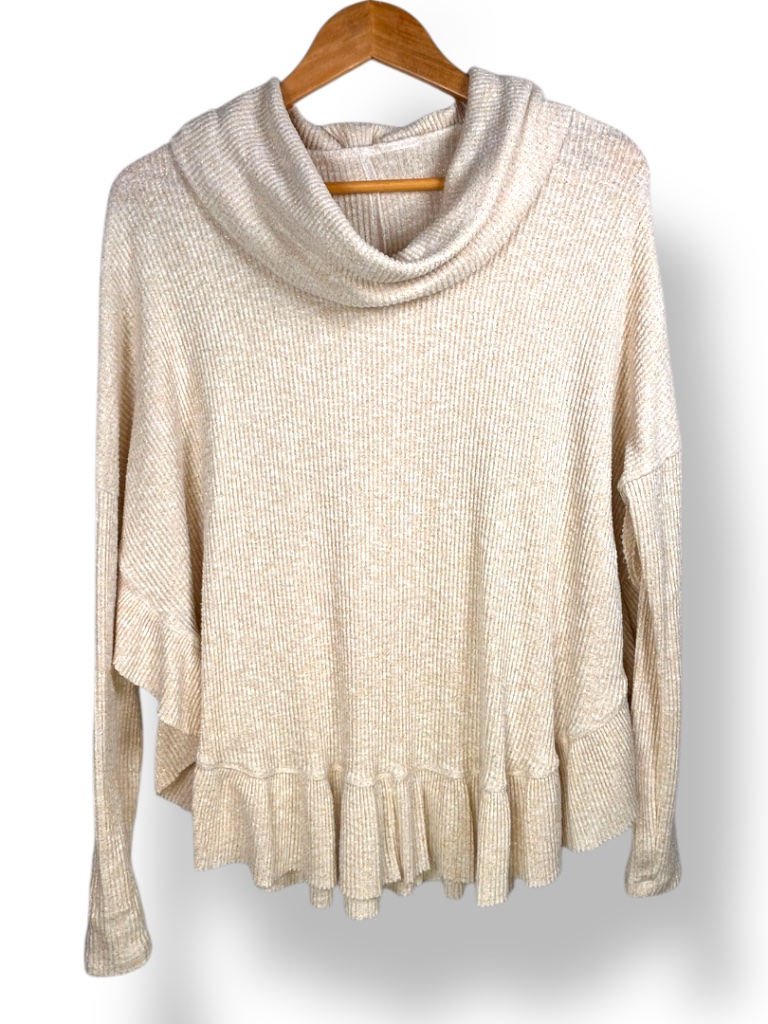 Anthropologie Addie Ruffled Hacci Pullover Sweater Ivory Xs
